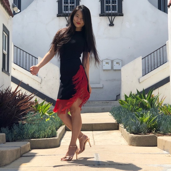 {vintage} salsa fringe dress with shoulder cutouts - Picture 2 of 11